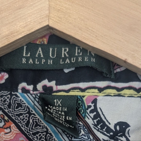 Lauren Ralph Lauren Handkerchief Patchwork Bright Button Up Shirt 1X Lightweight - Picture 3 of 8